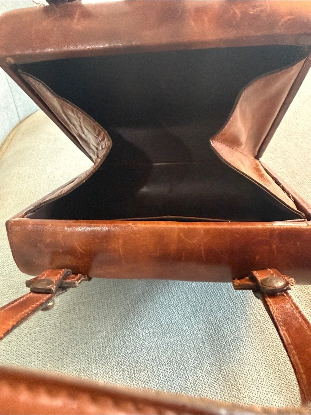 Vintage Mid-Century Cognac Leather Top Handle Bag